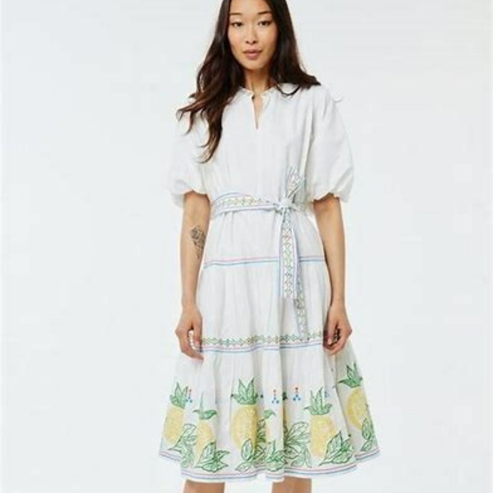 NWT Roller Rabbit Embroidered Valonia Dress with Pineapples, XXS